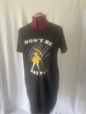 Don’t Be Salty Graphic Tee Dress - Black with Yellow Accent